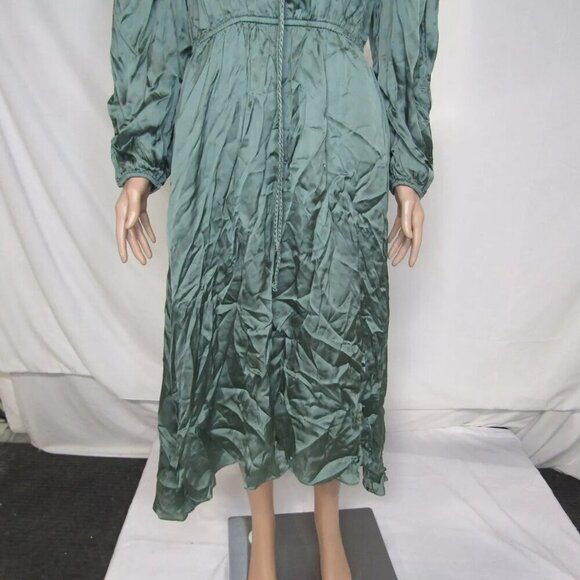 NEW MAJE Womens Satin Look Maxi Dress Size M/IT 38 Emerald Green - Picture 12 of 16